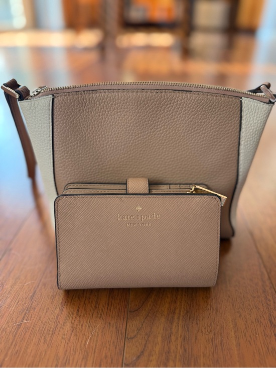 kate spade Handbags - kate spade Taupe and Cream Pebbled Leather Crossbody with Matching Wallet
